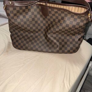 Brown Checkered Tote Bag - Classic Everyday Shoulder Bag